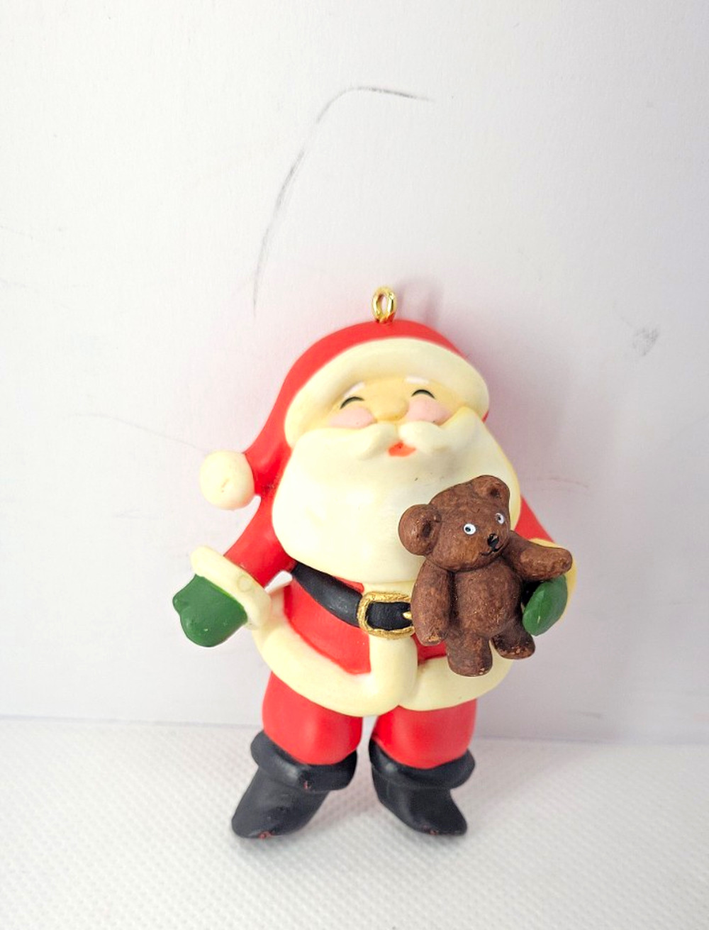 Russ Santa Claus Holding Teddy Bear Hanging Christmas Ornament Red White 3 in